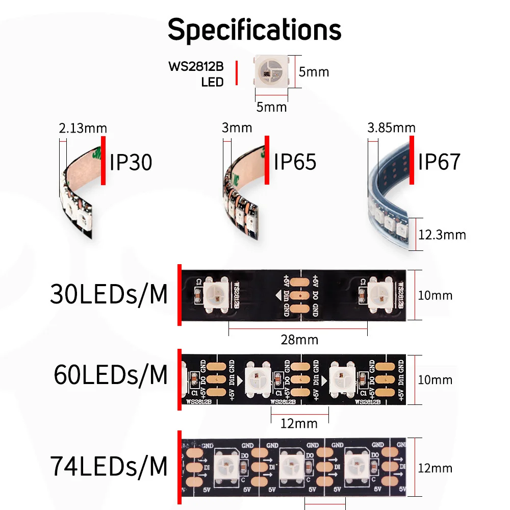 Светодиодная лента ws2812b 4/5 м 30/60 светодисветодиодный IP30/65/67 | Лампы и освещение