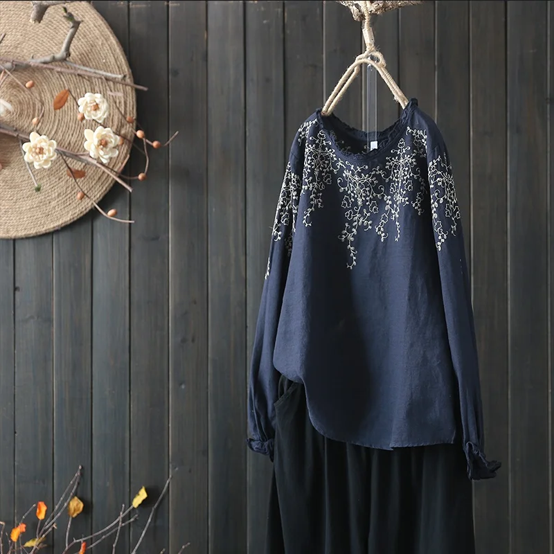Женская одежда в китайском стиле Hanfu, весна-лето, Ретро стиль, винтажная рубашка с вышивкой, этническая блуза, Женские китайские Топы AA4642