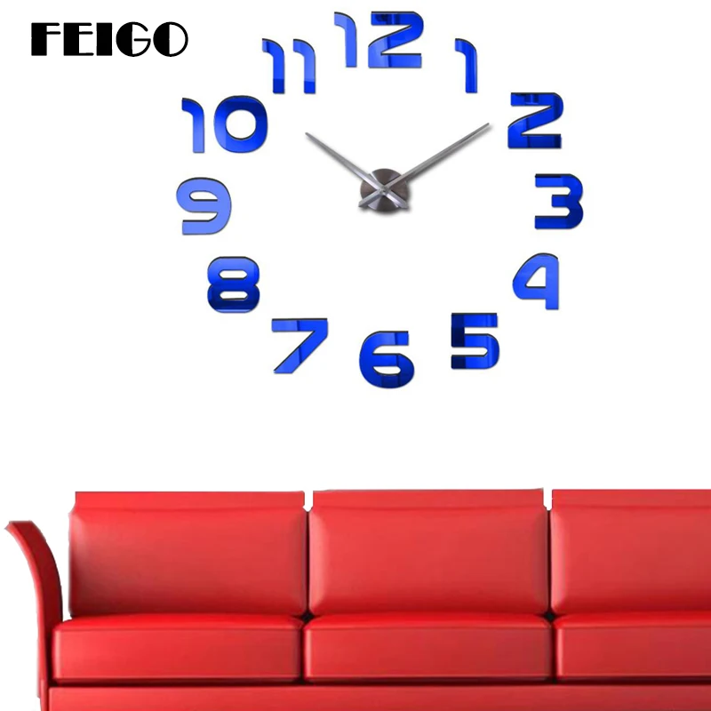 

FEIGO Creative DIY 3D Clock Acrylic Mirror Wall Sticker Home Decor Living Room Bedroom Wall Clock Wall Sticker Mute Clock F453