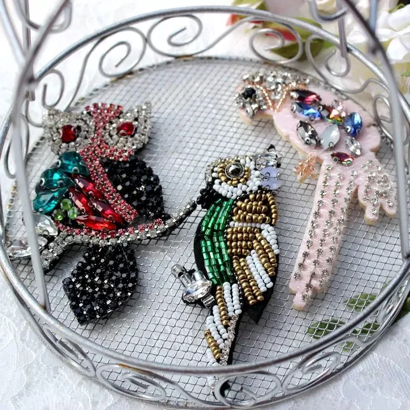 Ручной работы нашивки со стразами и бисером Птицы Сова пришить жемчуг патч для