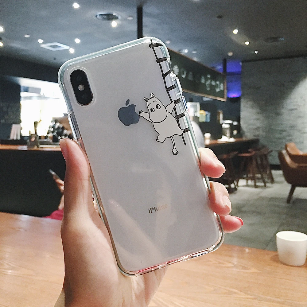 IToncs Cartoon Moomin Transparent Phone Case for Iphone XR X Xs Max Small Fresh Hippo TPU Soft Cover 8 7 6 6s Plus |