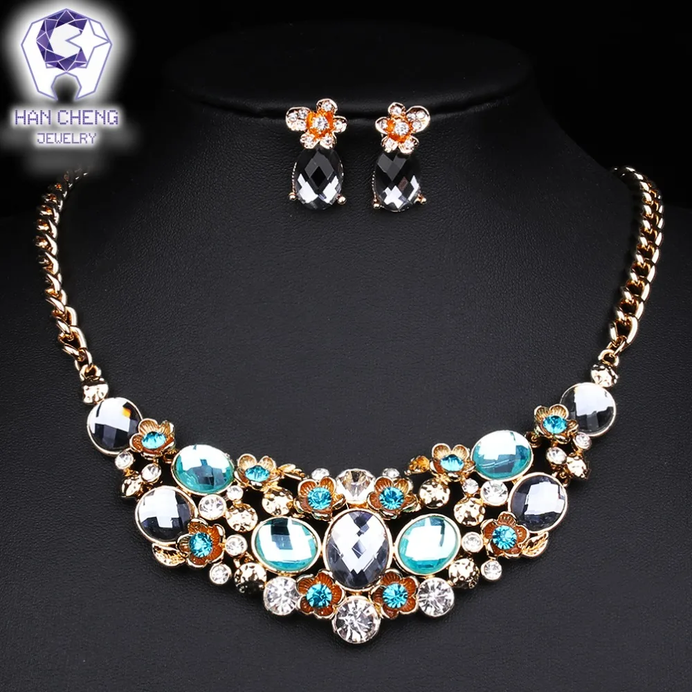 HanCheng Новое модное Золотое богемное роскошное ожерелье с кристаллами и цветком