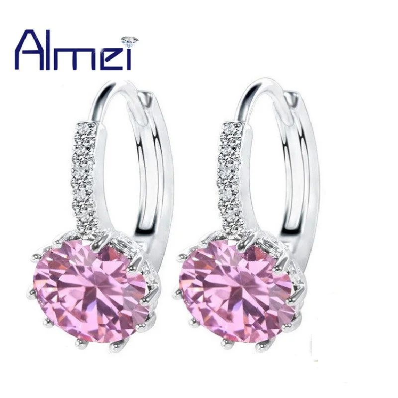 Almei розово голубые серьги для женщин Свадебные модные серебряные девушек