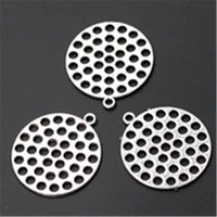 wkoud 10pcs silver color hollow perforated round tablets charm alloy pendant for earrings necklace diy jewellery making a810