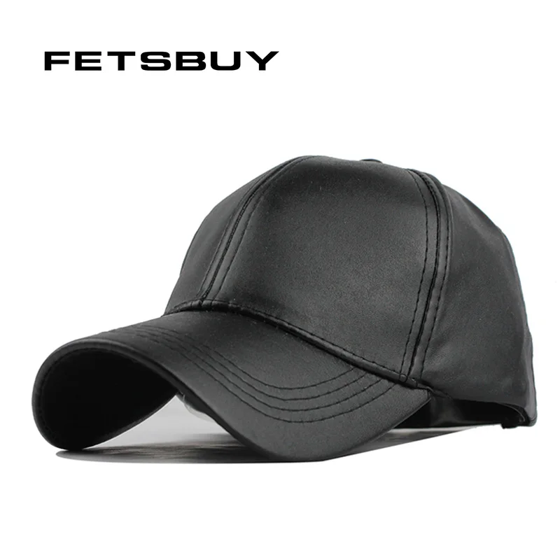 FETSBUY Новая высококачественная кожаная кепка Байкер водитель грузовика Кепка s PU одноцветная хип-хоп бейсболка Регулируемая Кепка