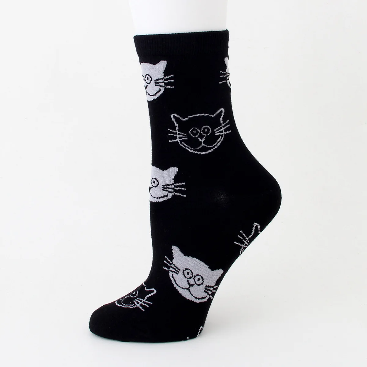 Black White Cat PEONFLY 4 пар/лот, носки из чесаного хлопка, Женские Дышащие милый кавайный котик, принт, забавные носки, повседневные осенние мягкие носки - Цвет: Black White Cat