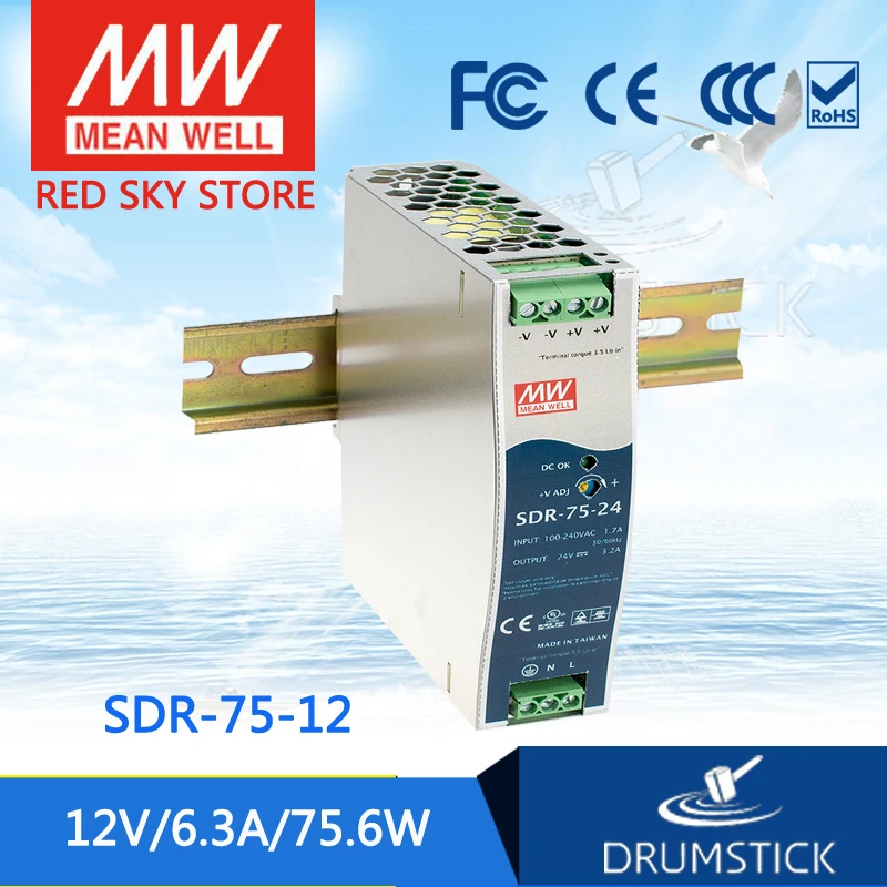 

patriotic MEAN WELL SDR-75-12 12V 6.3A meanwell SDR-75 12V 75.6W Single Output Industrial DIN RAIL with PFC Function