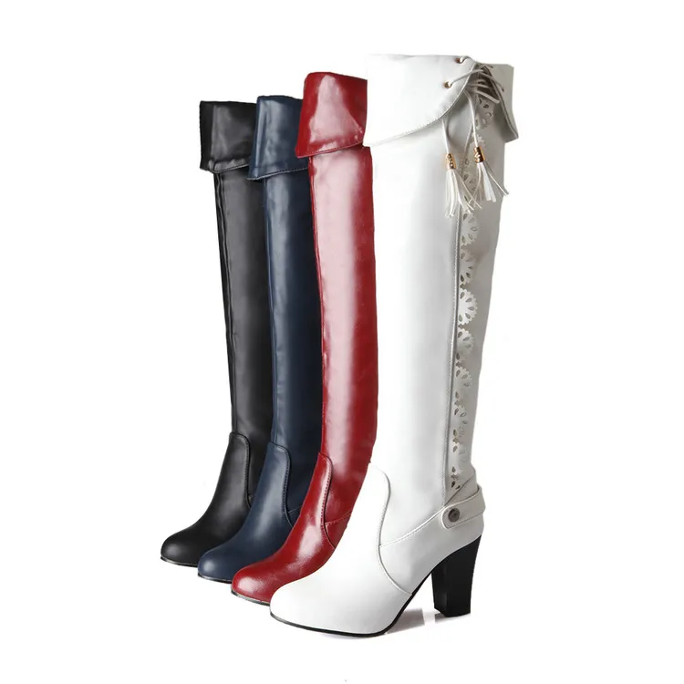 Женские сапоги до колена на массивном каблуке с круглым носком размеры 34 43|boots