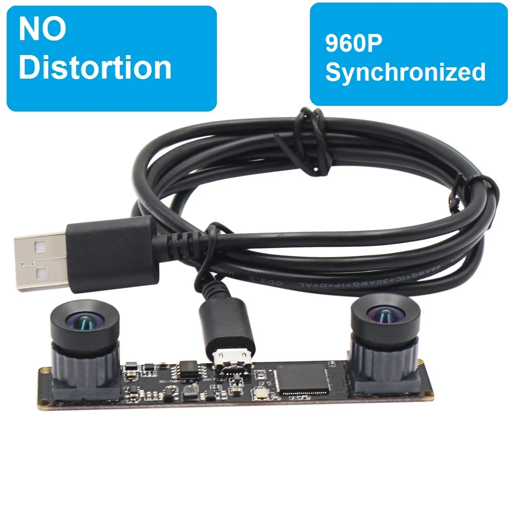 Синхронизированы 960 P HD OV9750 высокой частотой кадров MJPEG 60fps UVC OTG стерео веб двойной без искажения объектива Mini usb модуль камеры