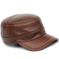 genuine leather baseball golf sport cap hat mens brand new leather army military hats caps with ear flap brown black