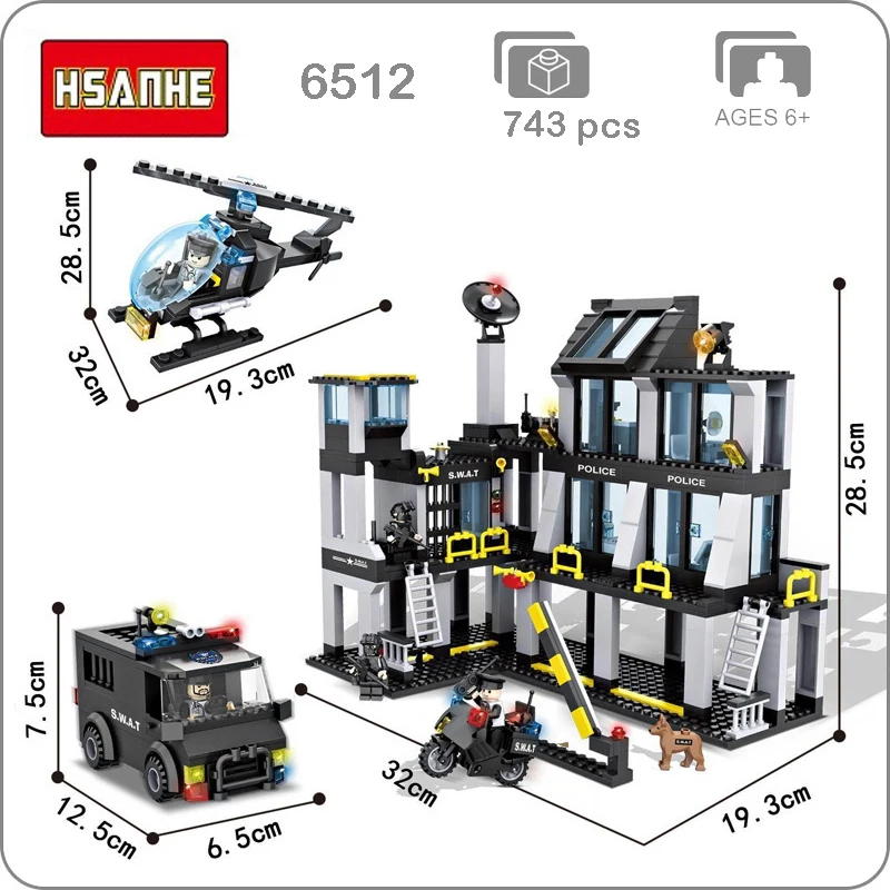 Hsanhe 6512 военная армия Ploice SWAT штаб-квартира зал центр вертолет Автомобиль DIY блоки