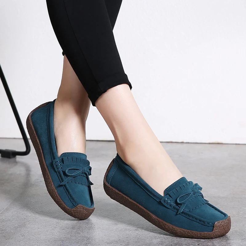 Spring Autumn Women Loafers Women's Flats Genuine leather Shoes Woman Moccasins Lady Slip On Suede Shoe zapatillas mujer WSH3218 | Обувь
