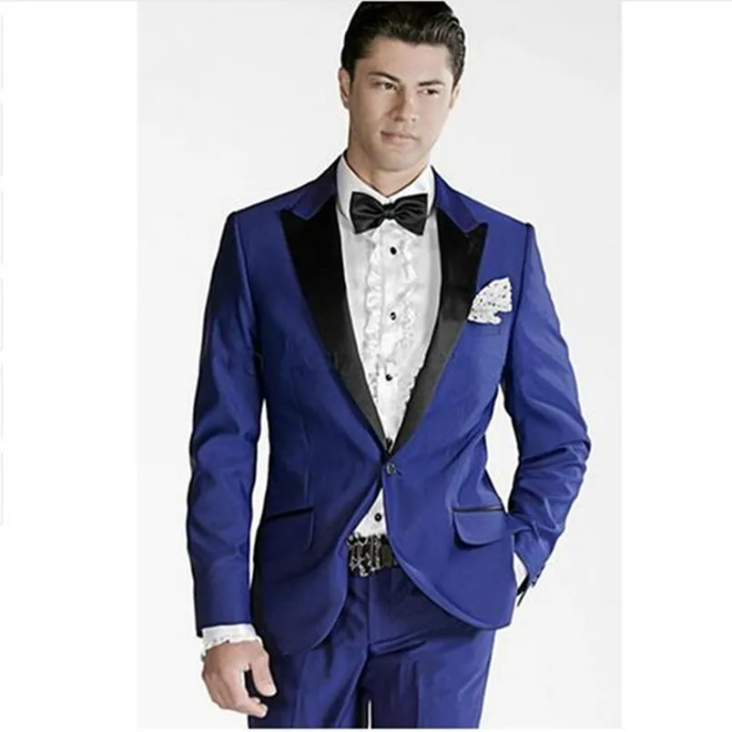 

Royal Blue Groom men Suits Wedding Tuxedo Black Collar Best Slim Fit Mens Wedding Suit Formal Prom Wear (Jacket+Pants)