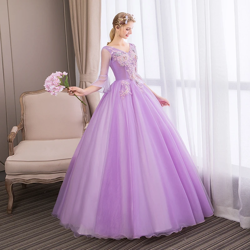 Mrs Win Vestidos De 15 Anos элегантное сексуальное бальное платье с рукавом три четверти и v-образным вырезом, винтажное бальное платье для вечеринки, бальные платья F