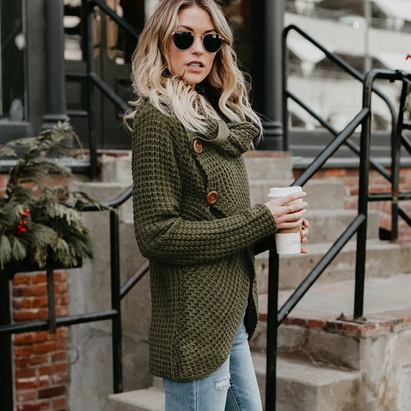 UIECOE осень новые женские Свитера повседневные хомут шеи толстый кабель вязать