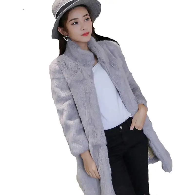 2 Light Grey Этель Anderson пальто из натурального кроличьего меха воротник-стойка из натурального кроличьего меха куртка Длинная зимняя верхняя одежда из кроличьего меха - Цвет: 2 Light Grey