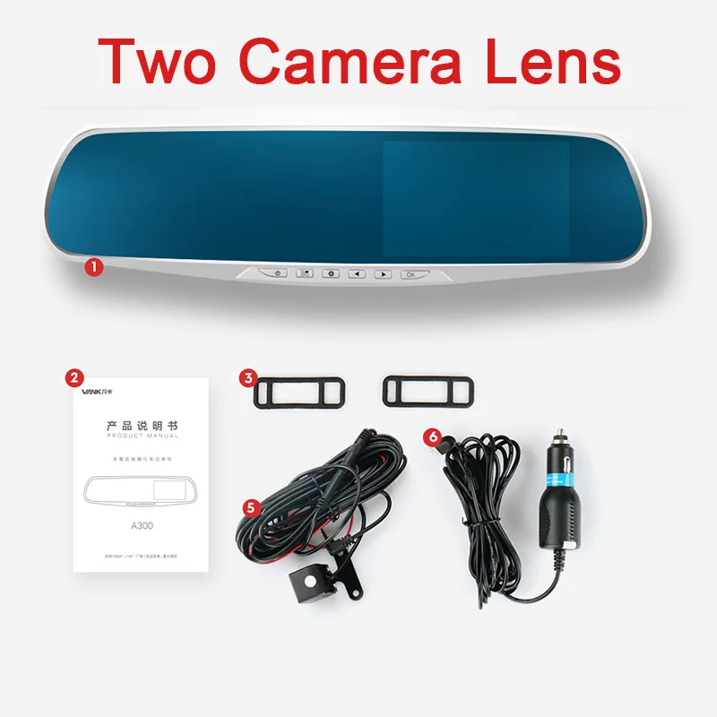 Two Camera Lens Камера заднего вида с двойным объективом камера заднего вида Авто Full HD 1080 P Даш камера для записывающее устройство для автомобиля 4,3 дюймов камера ночного видения - Название цвета: Two Camera Lens