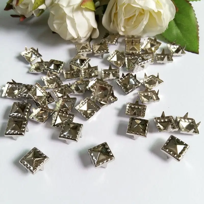 

200pcs/Lot 9mm Pyramid Studs Rivets Spike Nailheads Punk Rock DIY Bracelets Clothes Bag Shoes Belt Apparel Accessories