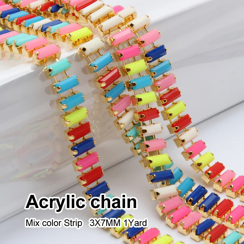 Разноцветные 1 ярд акриловые стразы цепь Золотая лента 3х7 мм для одежды