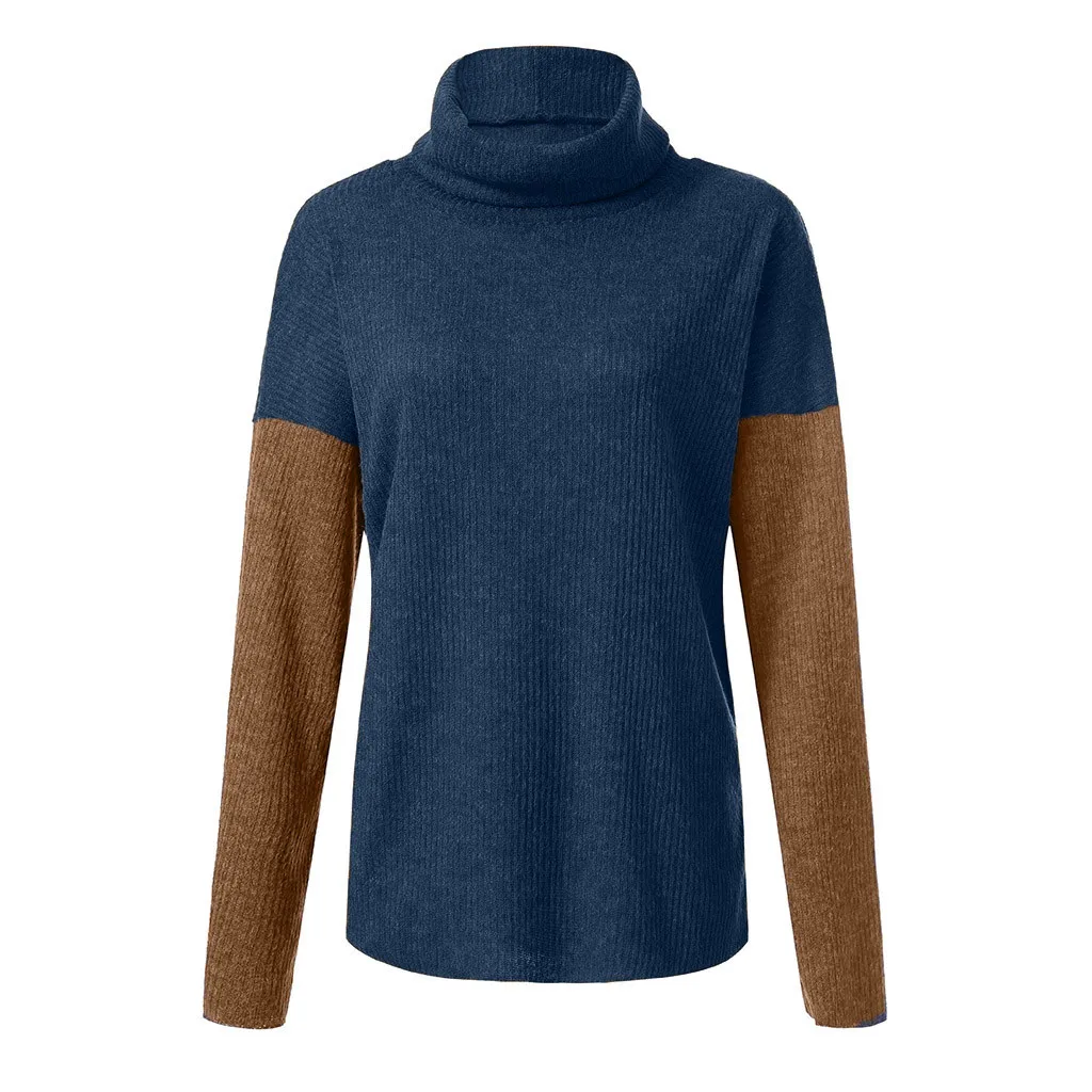 JAYCOSIN 2019 Women's sweater knitted turtleneck Color Matching Long-Sleeved Slim Sweater female Pullover Women hot sale | Женская