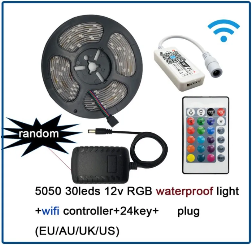 5050 WIFI 24key w Wifi контроллер RGB Светодиодная лента светильник SMD 2835 60 Светодиодный s 50505 м Водонепроницаемая RGB лента DC 12 В Светодиодная лента s светильник Гибкая полоса лампа - Испускаемый цвет: 5050 WIFI 24key w
