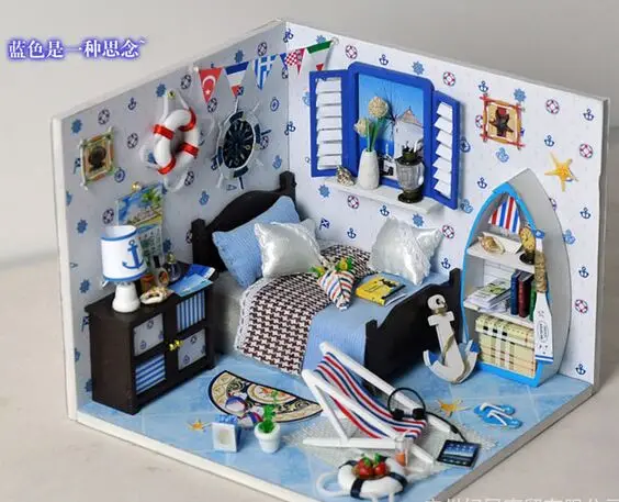 

New arrive Birthday GIFT DIY sea house Wooden Doll House With Furniture Dolls with dustproof 3D Puzzle DollHouse Toy Gifts