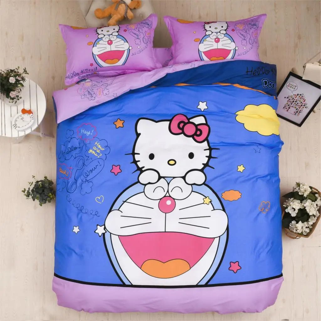 2 Комплект постельного белья из хлопка, рисунок «hello kitty Doraemon», розовая серия «love», 4 шт./3 шт., мягкий пододеяльник, Комплект постельного белья, наволочка - Цвет: 2