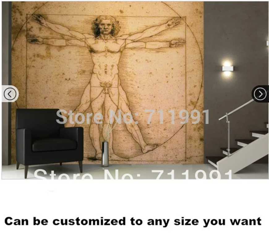 

Free shipping Da Vinci Vitruvian Man Wallpaper Mural