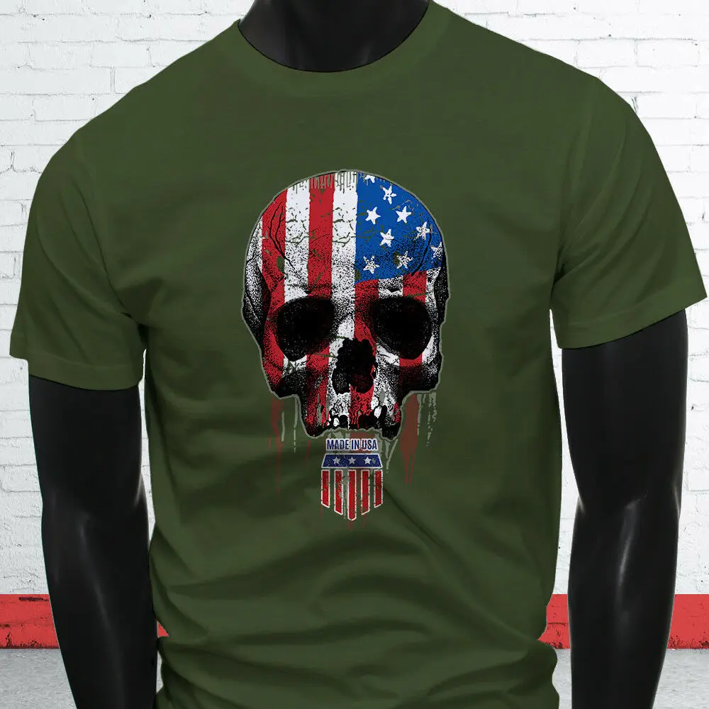 

American Badass Skull Flag Patriot Freedom Proud Mens Casual Short Sleeve T-Shirt