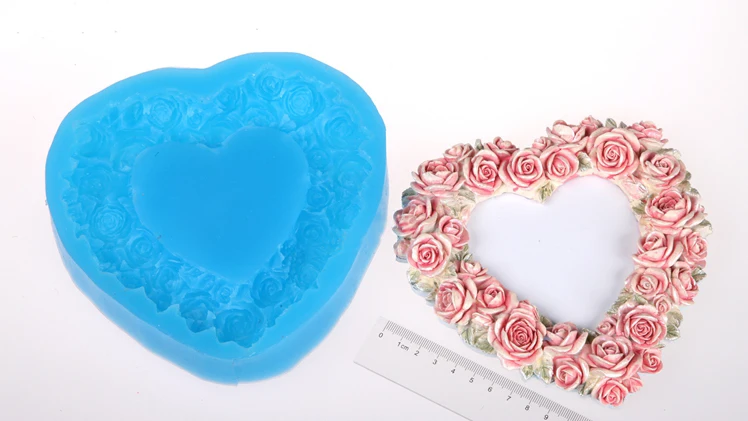Heart Shape Rose Frame moulds big size Silicone Mould Wedding Chocolate Resin clay Aroma mold handmade fondant cake decoration