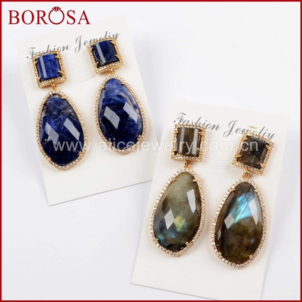 Серьги капельки BOROSA 3/5 пар с кубическим микро цирконием многоцветные граненым