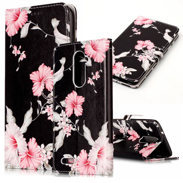Flowers are printed in black Genuine leather magnet turnover card PU case for ZTE | Мобильные телефоны и аксессуары