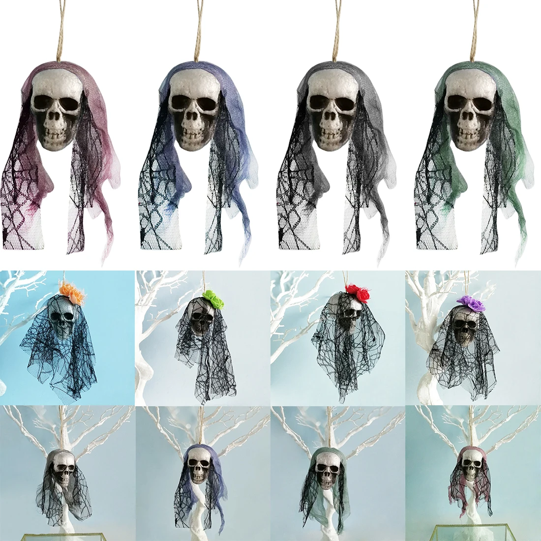 1Pc Halloween Home Horror Decorations Festival Party Supplies Creepy Artificial Skull Bride Clothes Decor Bone Head Hanging | Дом и сад