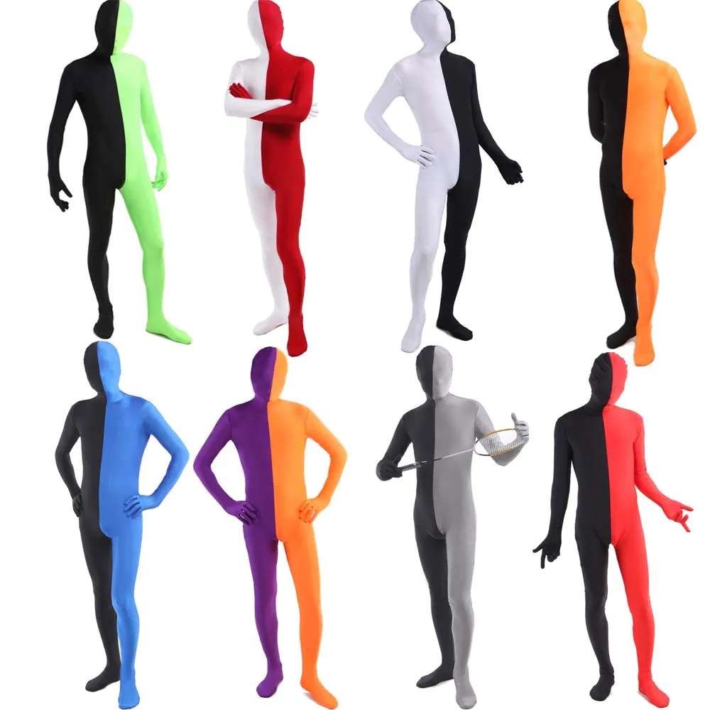 Взрослый смешанный цвет спандекс полное тело зентай костюм вторая кожа