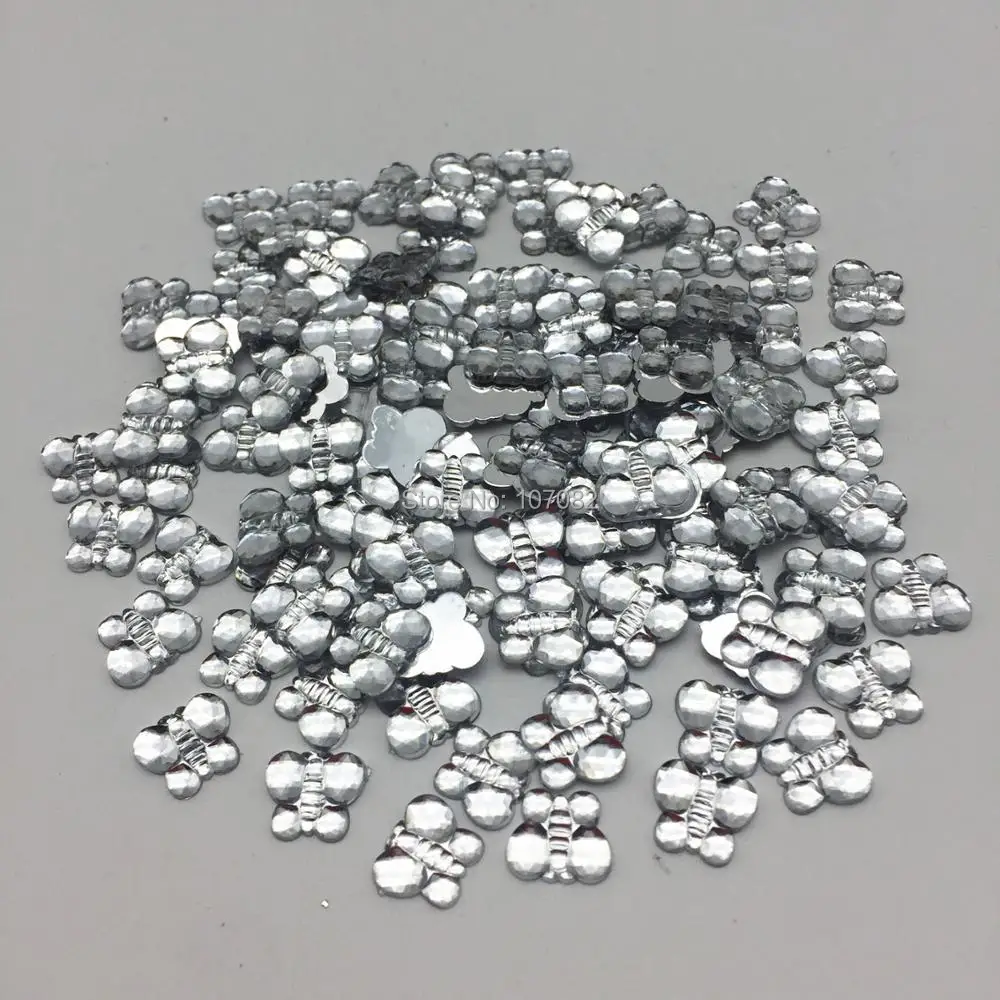 

100 шт. серебряные 10x11 мм драгоценные камни-бабочки, плоские Акриловые Кабошоны, рождественские украшения, скрапбукинг, изготовление открыто...