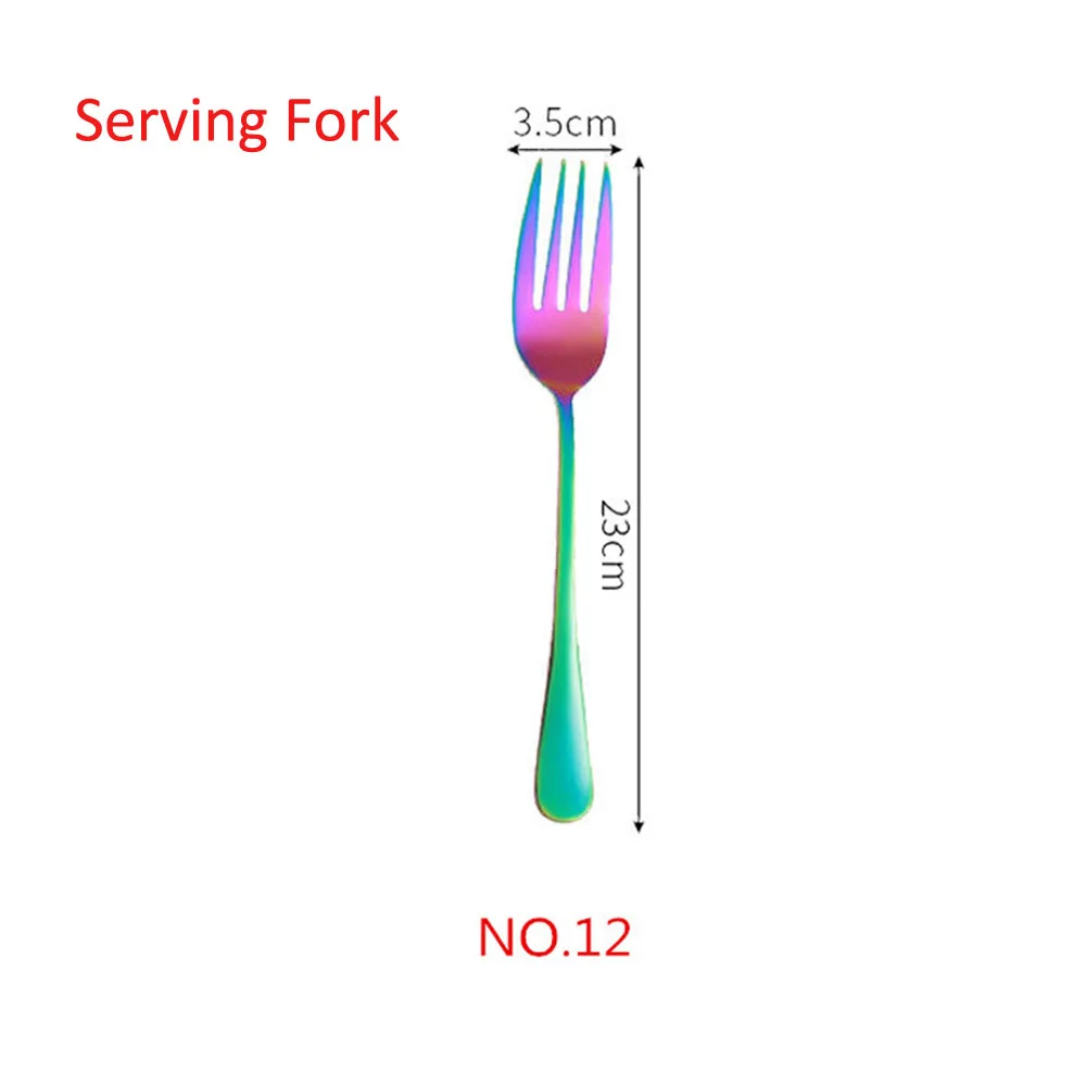 NO.12 Serving Fork 1/5 шт творческие 304 Нержавеющая сталь набор столовых приборов Радуга Комплектная Посуда Столовые приборы для путешествий торт вилка стейк Ножи для свадьбы и отеля - Цвет: NO.12 Serving Fork