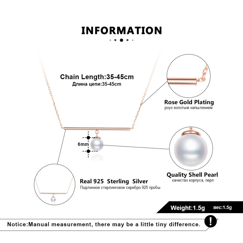 ORSA JEWELS Top Grade Shell Pearl Women Pendant Necklace Rose Gold/Silver Color 925 Sterling Silver Necklace Fine Jewelry SN151