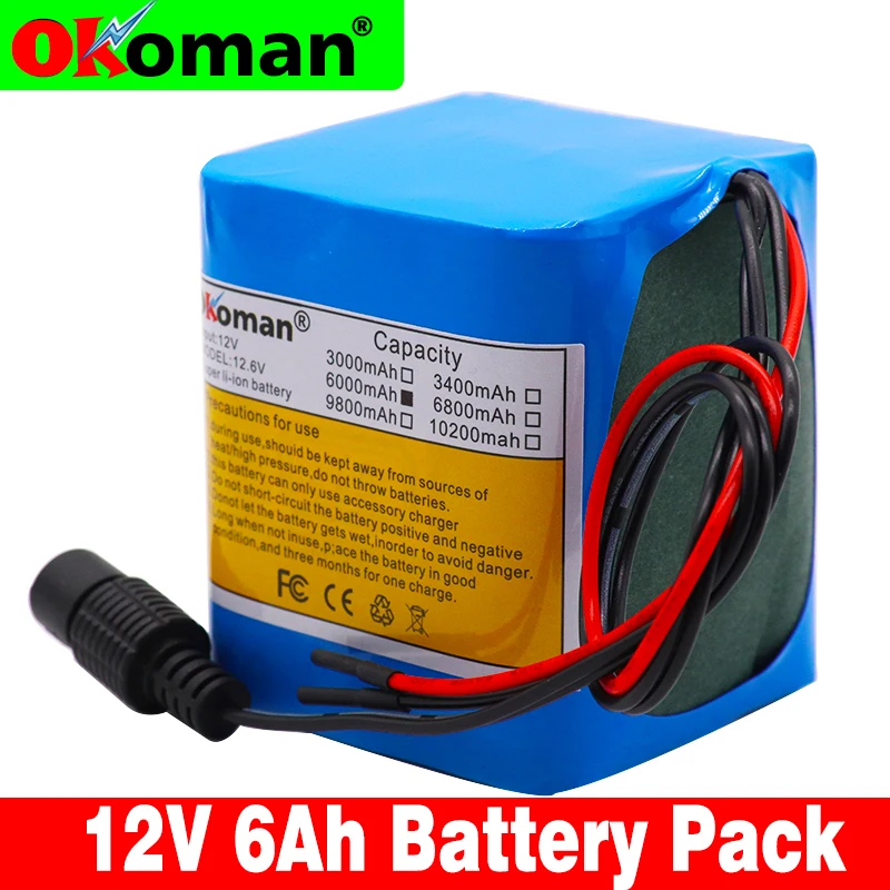 Okoman аккумулятор большой емкости 12V 6000mAh 18650 литий ионный 6Ah DC12.6V портативный