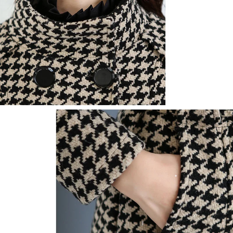 Новинка весна-осень 2019 женское модное свободное шерстяное пальто в клетку |