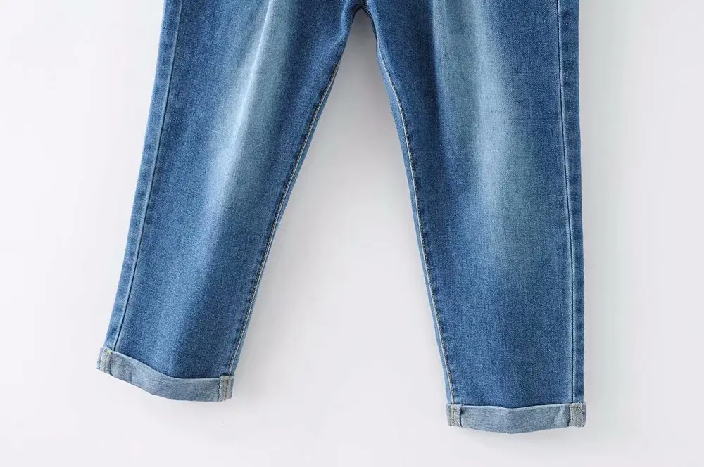 Женские повседневные джинсы свободные эластичные капри с двумя пуговицами на