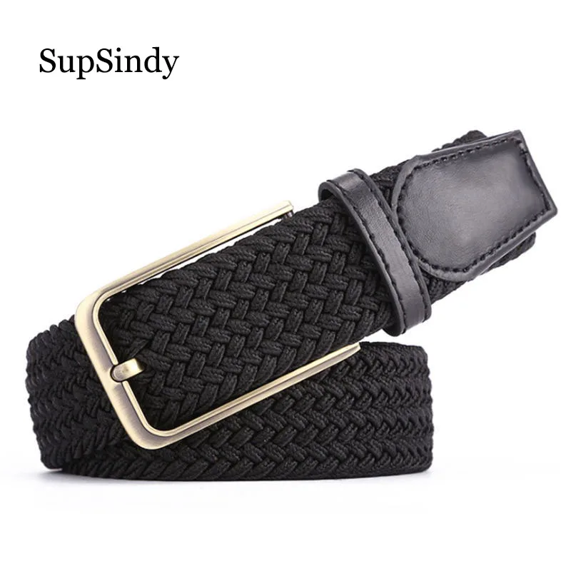 

SupSindy New fashion Men Women's Canvas belt Metal Pin Buckle Woven Stretch luxury belts for men jeans famous brand elastic belt