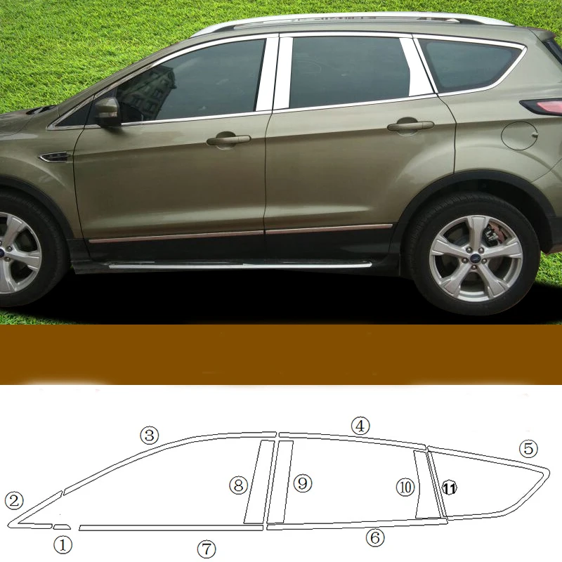 Stainless Steel Full Window Frame Molding Trim Strips With Center Pillars For Ford Kuga Escape 2013- C520 Car Styling