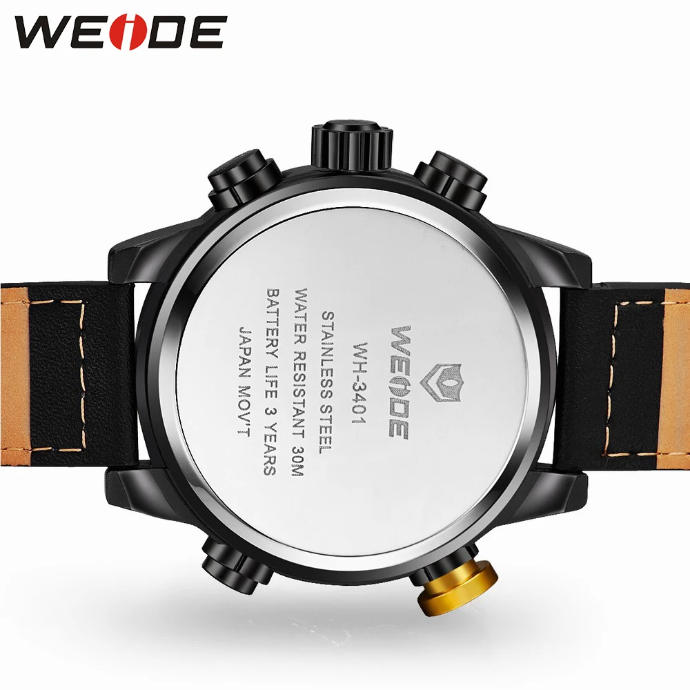 WEIDE Спорт Секундомер Сигнализации Роскошные Часы Черный Циферблат