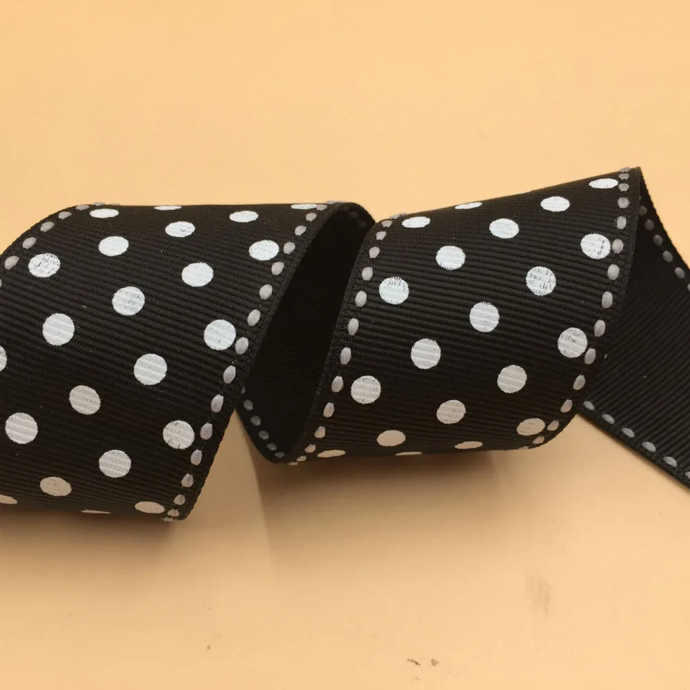 Мм(10 ярдов/партия) 1," 38 мм Качество Белый стежка Grosgrain ленты черный цвет с белый горошек тесьма в горошек
