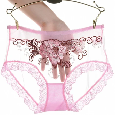 Pink Изящная вышивка, спортивный стиль, женские шорты для йоги, сексуальное бесшовное нижнее белье, прозрачное, Сетчатое, кружевное, средняя, низкая талия, трусы - Цвет: Pink