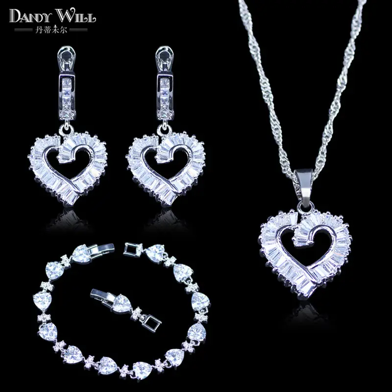 Женский ювелирный комплект из браслета и серёг с белым кристаллом|jewelry sets for