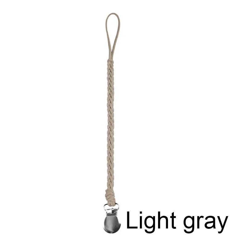 Light gray Кожаная детская соска с зажимом и цепочкой, металлические зажимы, соска с плетеной веревкой, держатель для соски, соска с цепочкой для кормления ребенка - Цвет: Light gray