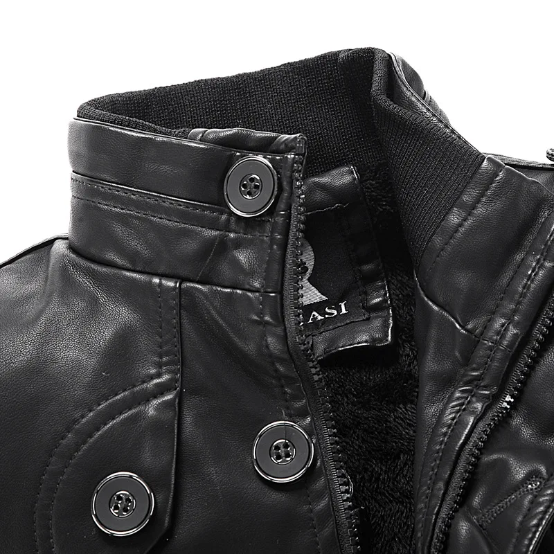 Новый Мужской Бренд ПУ Кожаная Куртка Зима Снег Теплый флис Тонкий Случайный