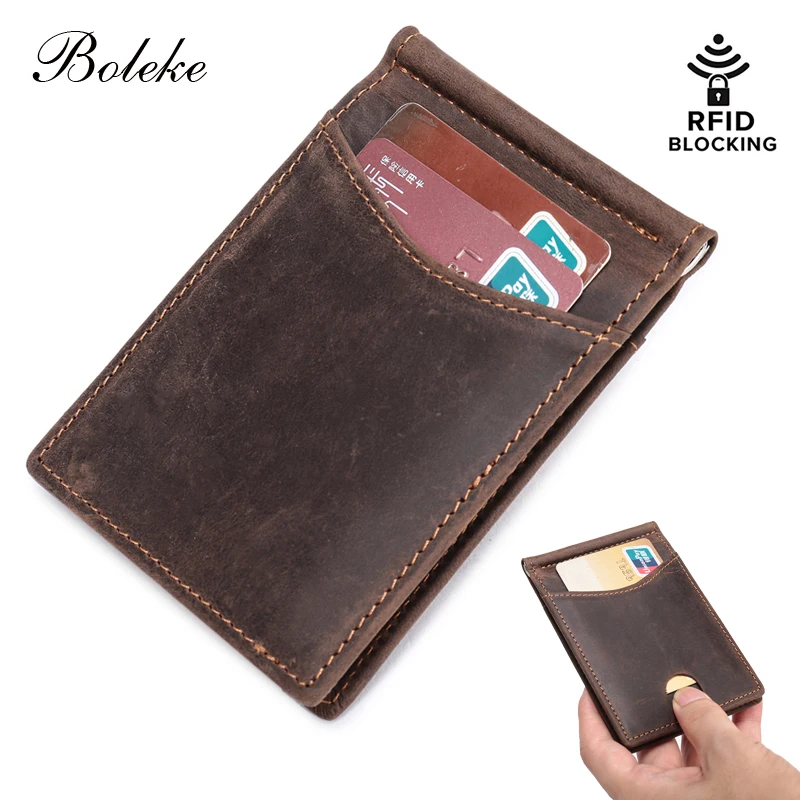 Мужской тонкий кошелек с передним карманом минималистичный из натуральной кожи