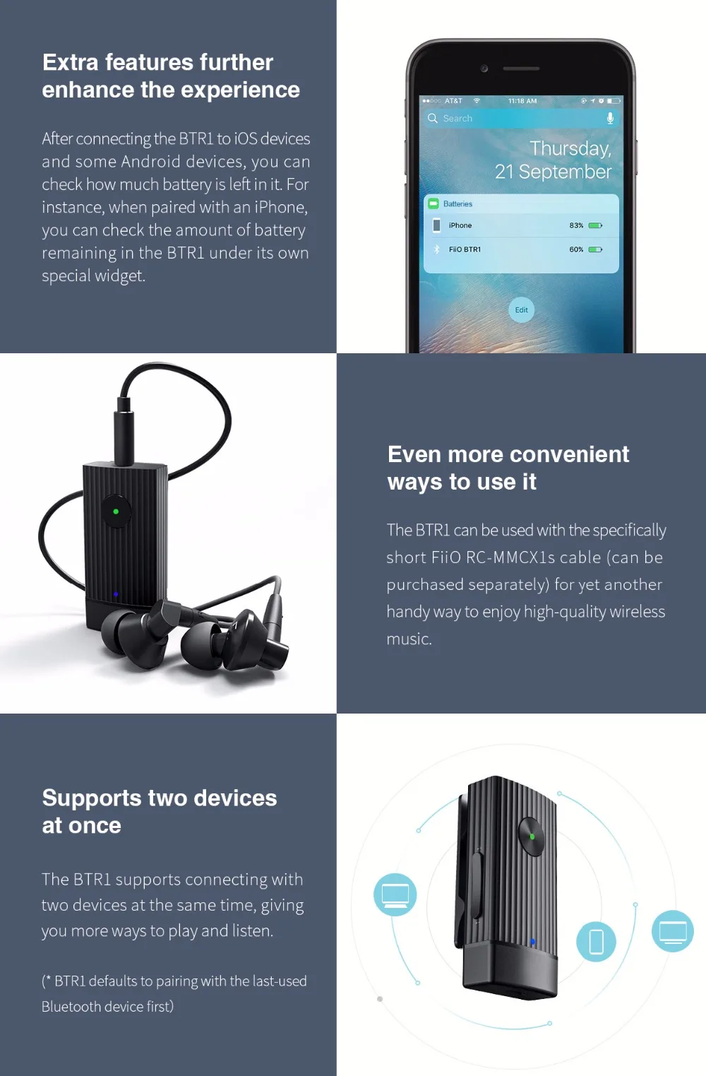 FiiO BTR1 Bluetooth аудио приемник fiio усилитель звука Bluetooth Поддержка aptx DAC+ APTX Bluetooth amp Поддержка iOS A